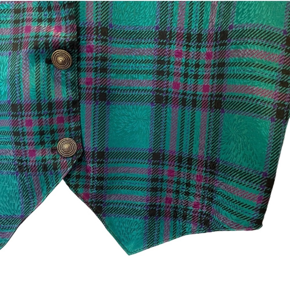 Vintage 80s plaid button front vest teal purple one size - Picture 5 of 8